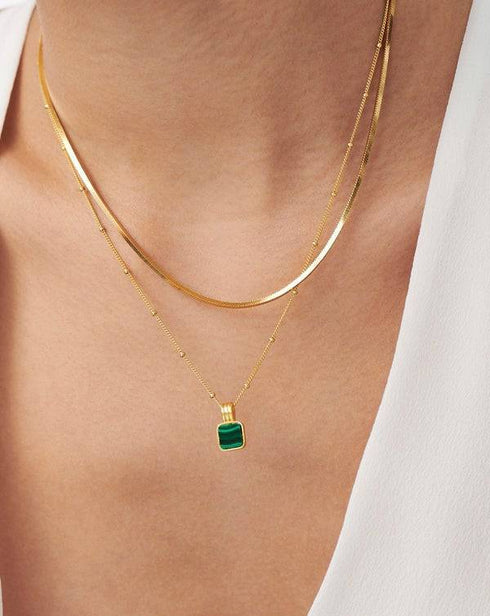 ALICE Malachite Square Pendant Necklace - Zafari Studio Jewelry